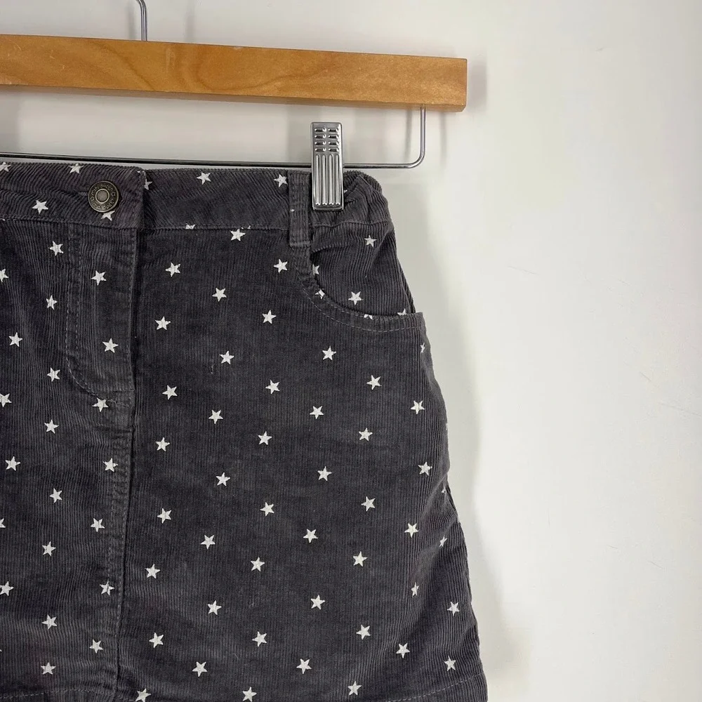 Mini Boden Girls Gray Corduroy Star Print Skirt Heart Pockets Size 7-8Y 32504